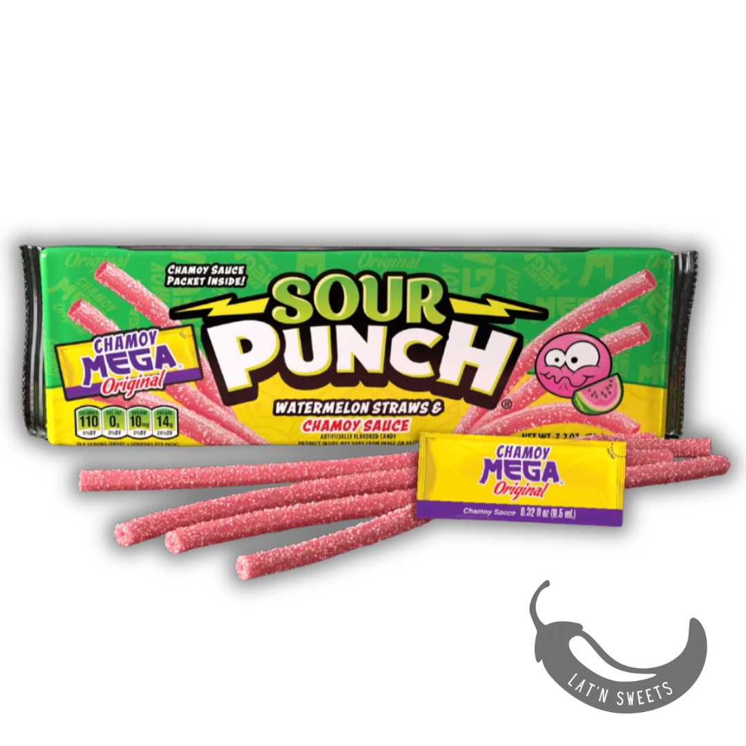 Sour Punch Watermelon Straws with Chamoy Sauce, 3.2oz Tray