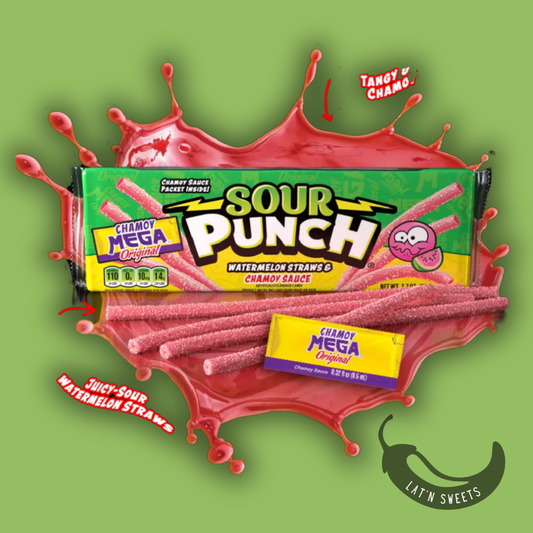 Sour Punch Watermelon Straws with Chamoy Sauce, 3.2oz Tray