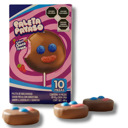 Paleta Payaso Sabor Choco Fresa (Strawberry) 10 PCS Box