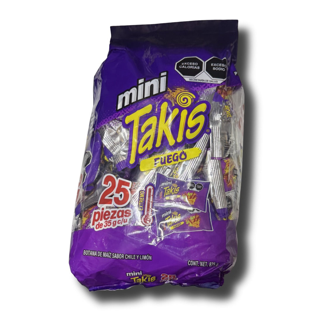 Takis Fuego Mini 25 pc / 1.23 oz Bite Size Multipack, Hot Chili Pepper & Lime Flavored Extreme Spicy Rolled Tortilla Chips