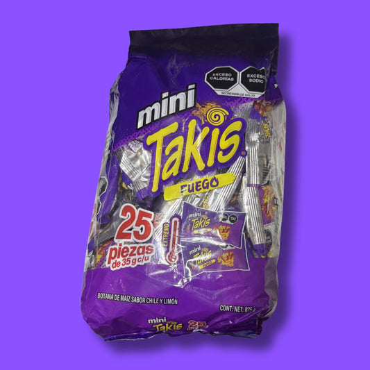 Takis Fuego Mini 25 pc / 1.23 oz Bite Size Multipack, Hot Chili Pepper & Lime Flavored Extreme Spicy Rolled Tortilla Chips