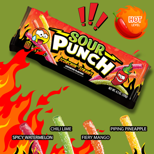 SOUR PUNCH SCORCHIN' STRAWS 4.5OZ TRAY