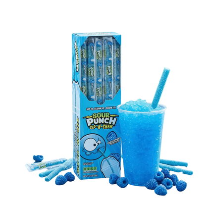SOUR PUNCH: SIP-N-CHEW (BLUE RASPBERRY 5 EDIBLE STRAWS)