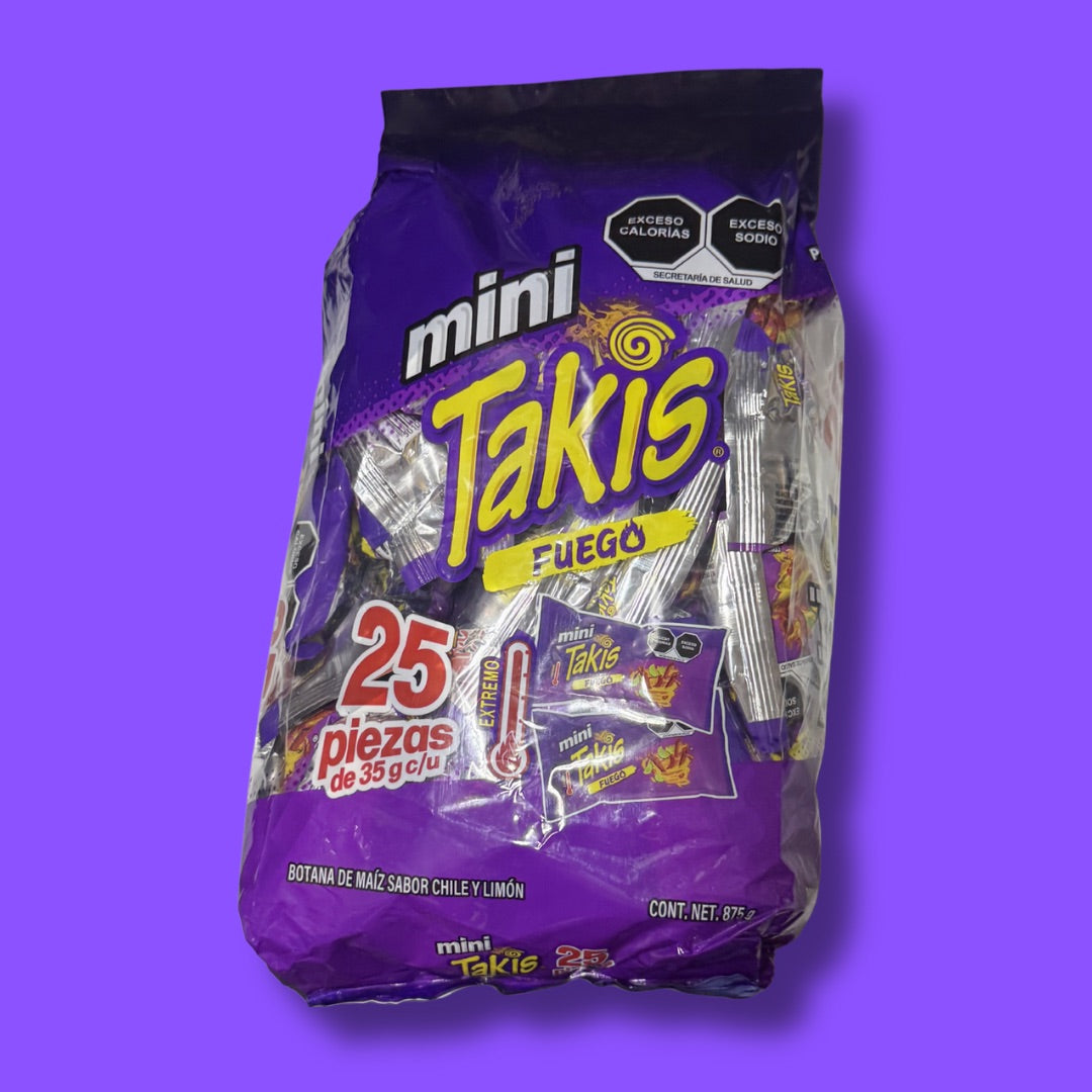 Takis Fuego Mini 25 pc / 1.23 oz Bite Size Multipack, Hot Chili Pepper & Lime Flavored Extreme Spicy Rolled Tortilla Chips