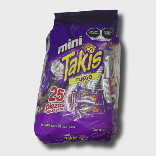 Takis Fuego Mini 25 pc / 1.23 oz Bite Size Multipack, Hot Chili Pepper & Lime Flavored Extreme Spicy Rolled Tortilla Chips